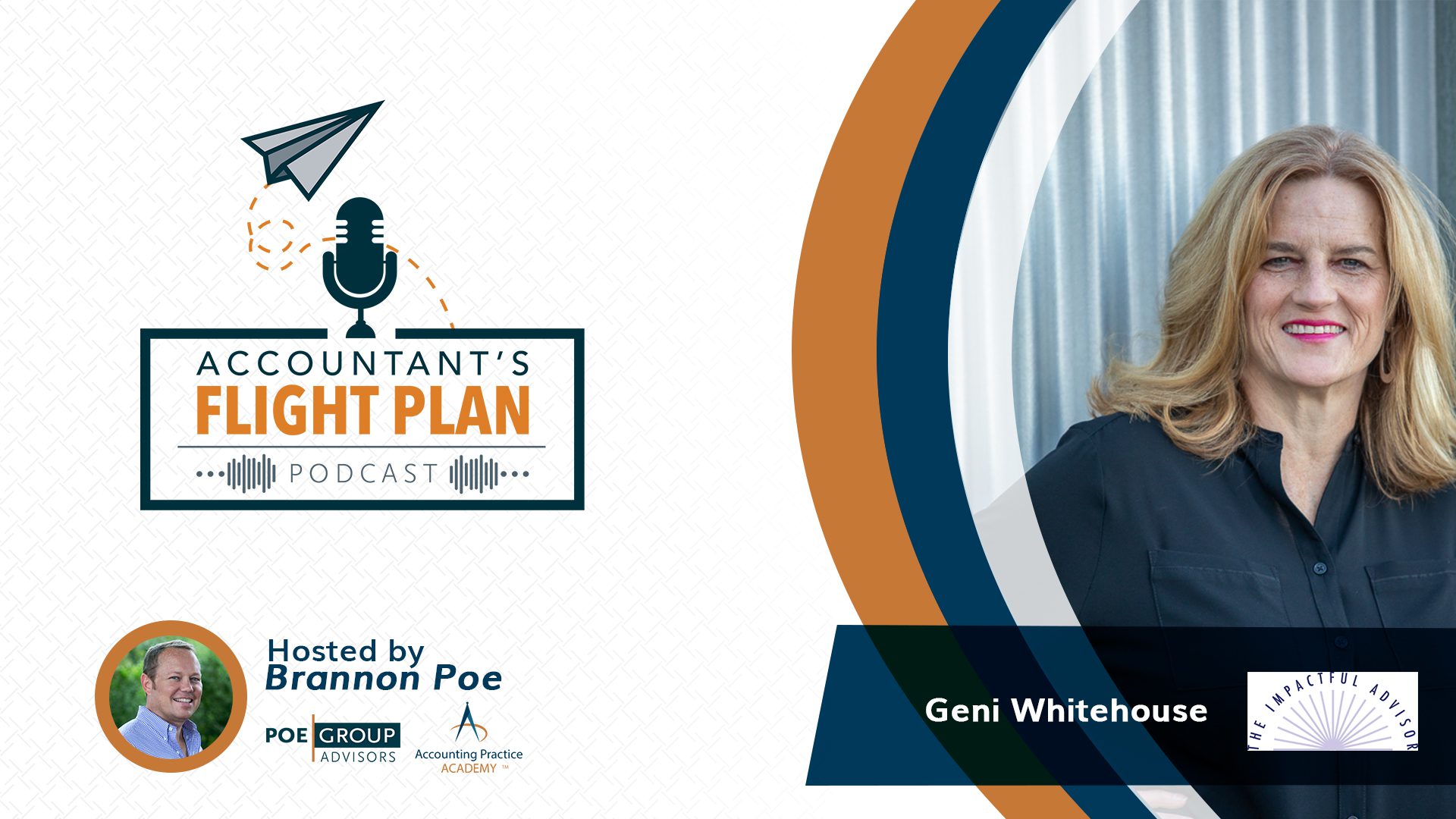 Accountant's Flight Plan Podcast logo with Headshot of Geni Whitehouse